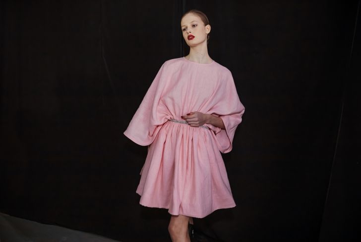 woman wearing pink dress
