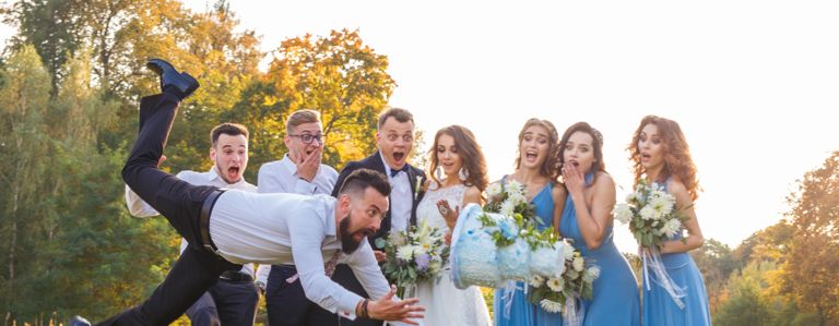 Loser drops the wedding cake during the wedding ceremony